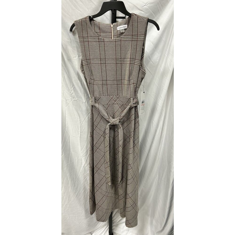 NEW Calvin Klein Women's Black Plaid Sleeveless Tie A Line Midi Dress Size 10 - Picture 2 of 5